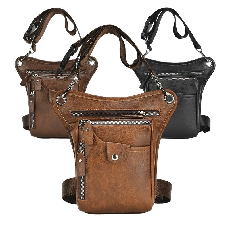 Retro PU leather waist bag leg bag mens waist belt hip bag multifunctional motorcycle outdoor hiking camping bag 241023