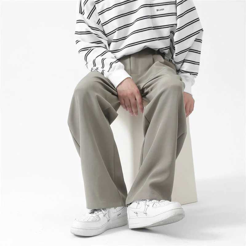 Grey Black Suit Pants Men Fashion Society Mens Dress Pants Korean Loose Straight Wide Leg Pants Mens Office Formal TrousersX241023