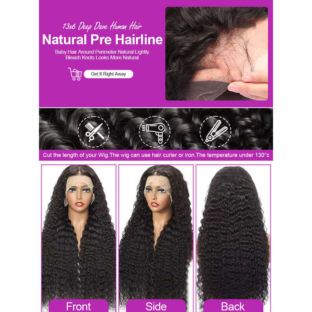 Transparent 300% Density Water Culry 360 Full Lace Frontal Wig Human Hair 40Inch Deep Wave 13x4 13x6 Hd Lace Front Wig For Women