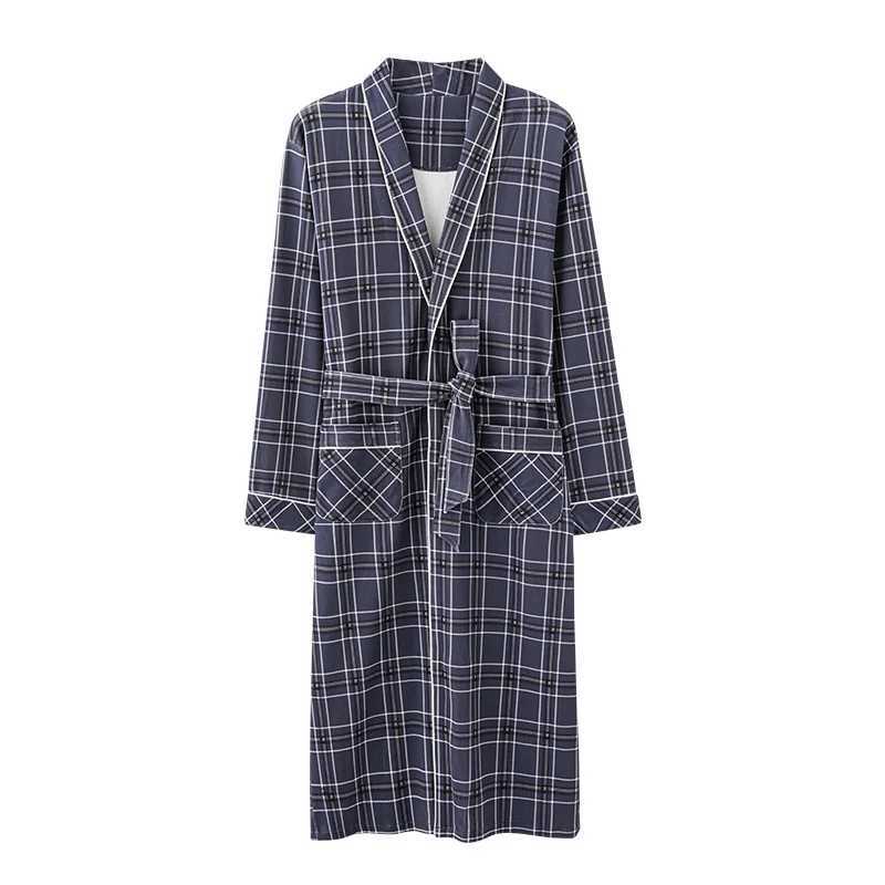 Spring and Autumn Checkered Mens Sp Top Kimono Mens Full Pure Cotton Long Bath Towel Bridal Dress M-4XL W241023