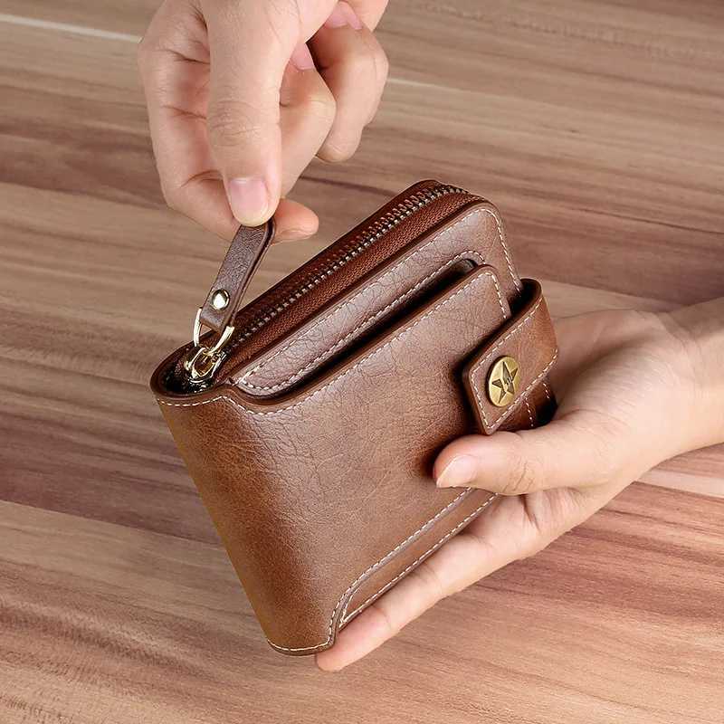 RFID Blocking Mens Wallet PU Leather Short Wallet Mens Zipper Clutch Solid Color Card Bracket Wallet Z250411