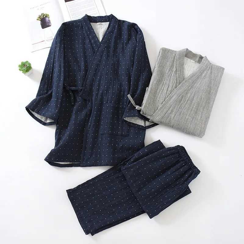 Mens Japanese kimono bathrobe Spwear sauna Spa Yukata Haori Aodai Home Nightgown Hanfu cotton soft pajama set T top pants W241023