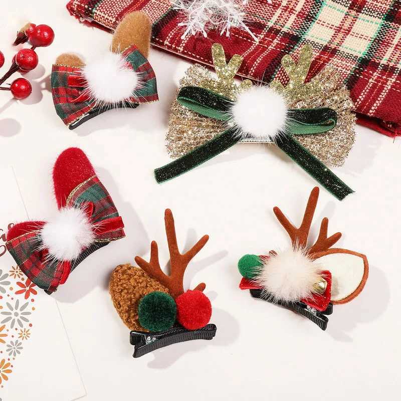 2024 Christmas hair clip for girls new year hairclip kids cute Christmas antlers hairpin baby red bow Barrette Party OrnamentX241021