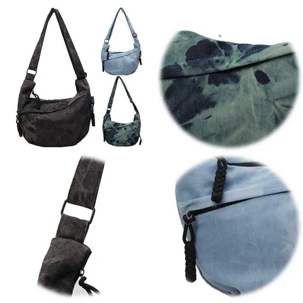 Women Canvas Hobo Sling Bag Multi Pockets Half Moon Large Capacity Daily Messenger Adjustable Strap Simple Satchel 241023