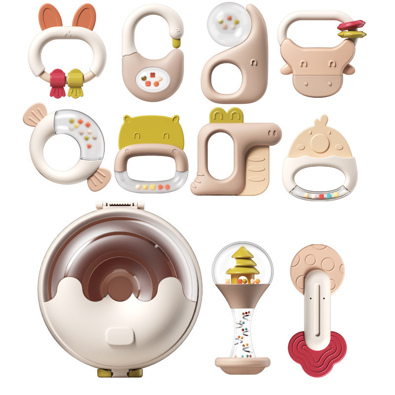 Baby toy teething set for both male and female babies, designed for puzzle solving and biting. Gift box for newborn baby toys