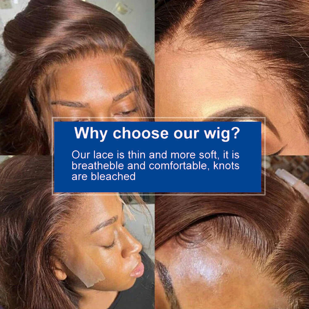 13x4 Short Bob Wigs Straight 180% Density Transparent Lace Front Human Wig Brazilian Hair 4# Chocolate Brown