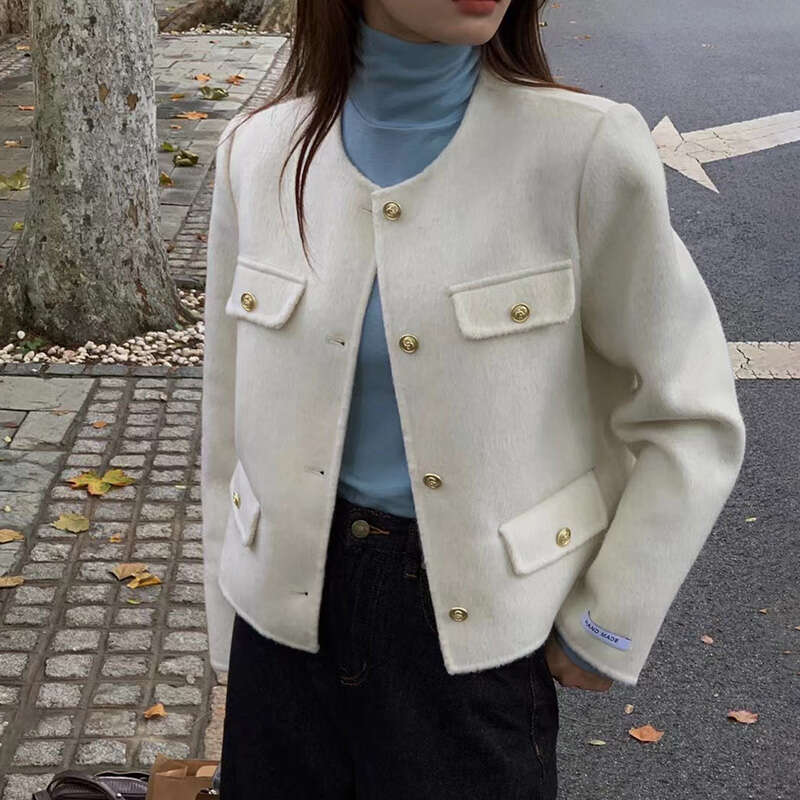 2024 Women Elegant Real Cashmere Coat Lady Fashion Wool Blazer Winter Autumn Outwear Female Suit