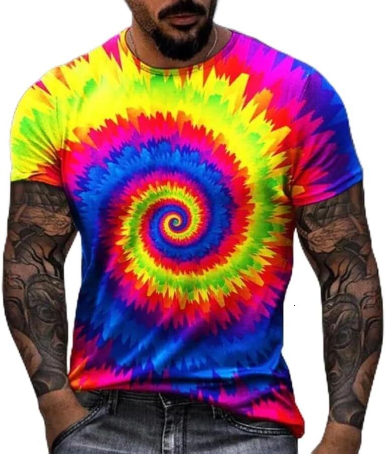 Mens T shirt New Rainbow Tie-dye 3D Printing T-Shirt Fashion Casual Unisex Graffiti Splash Ink Funny Art Harajuku Style Short Sleeves tee Casual tops 