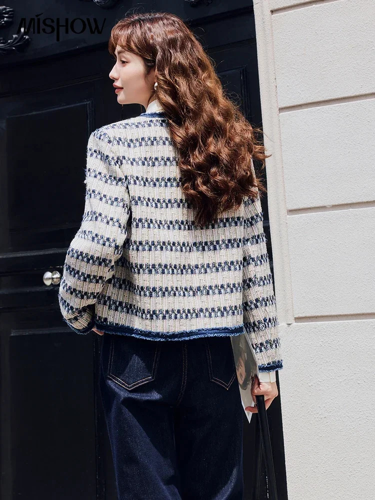 MISHOW Fashion Coarse Fleece Womens Jacket French Stripe Jacket Autumn Retro Elegant Office Womens Wool Top MXC51W0152 241023