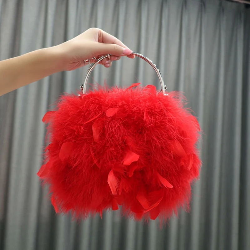 30 color fur floral bridal party clutch bag ladies wedding wallet and handbag small shoulder bag with feather bag 241023