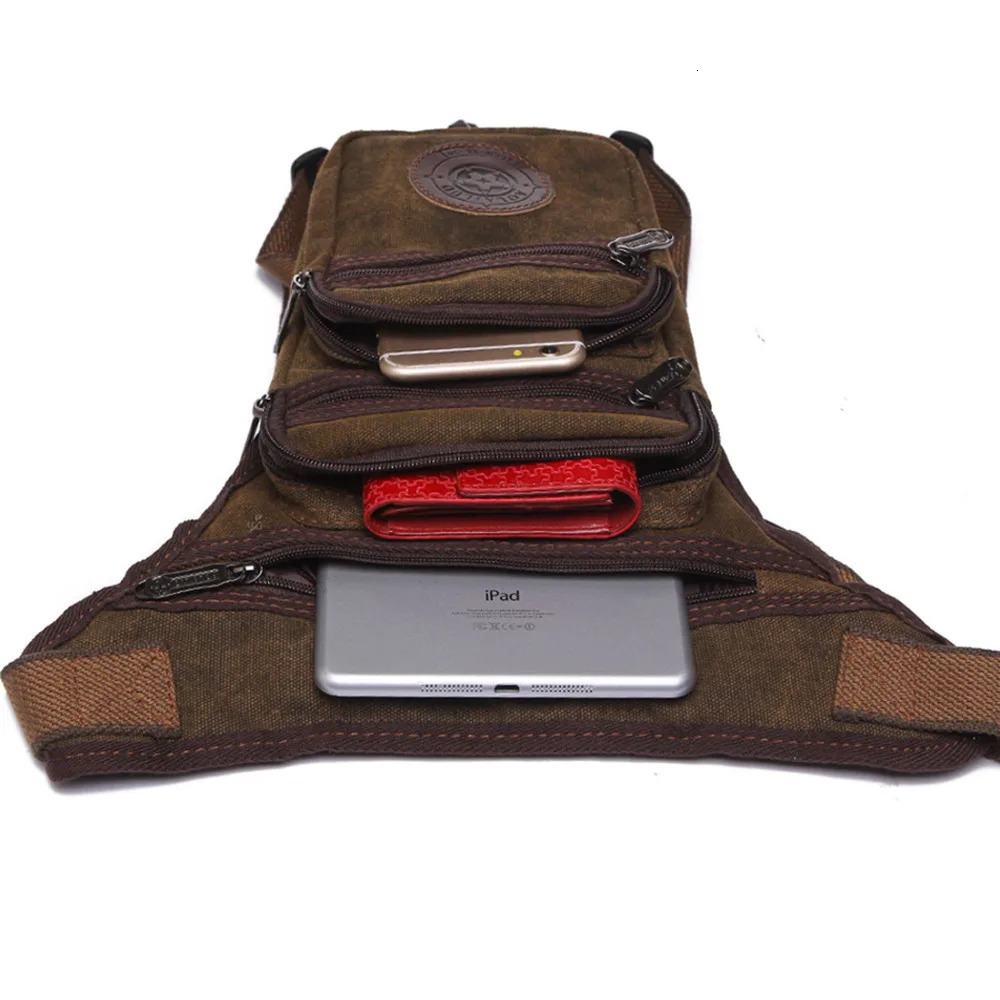 Mens straight leg waist bag motorcycle rider outdoor sports canvas travel hiking backpack 241023