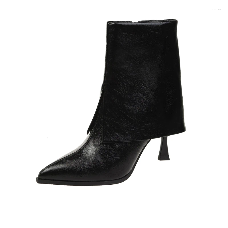 Boots Pointed Toe Mid Calf Women Autumn Winter Fashion Zipper Botas High Heels Mujer Thin Ladies Shoe 34-39
