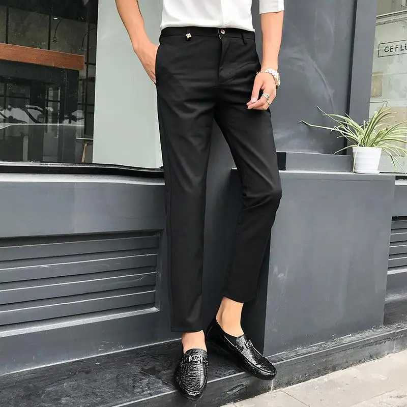 5 Colors Fashion Pants For Men For Suits Fashion Slim Fit Skinny Streetwear Plain Color Office Trousers Youth Suit Pants WeddingX241023