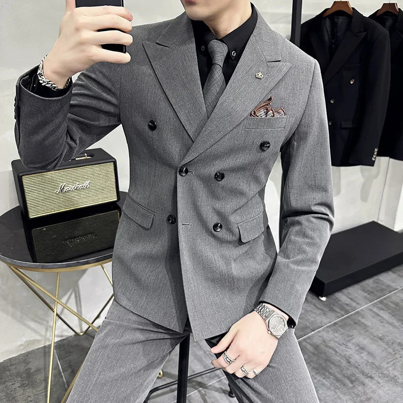 S-7XL jacketvestpants fashion boutique latte formal business mens suit 3-piece set groom wedding dress flat set display stage 241023