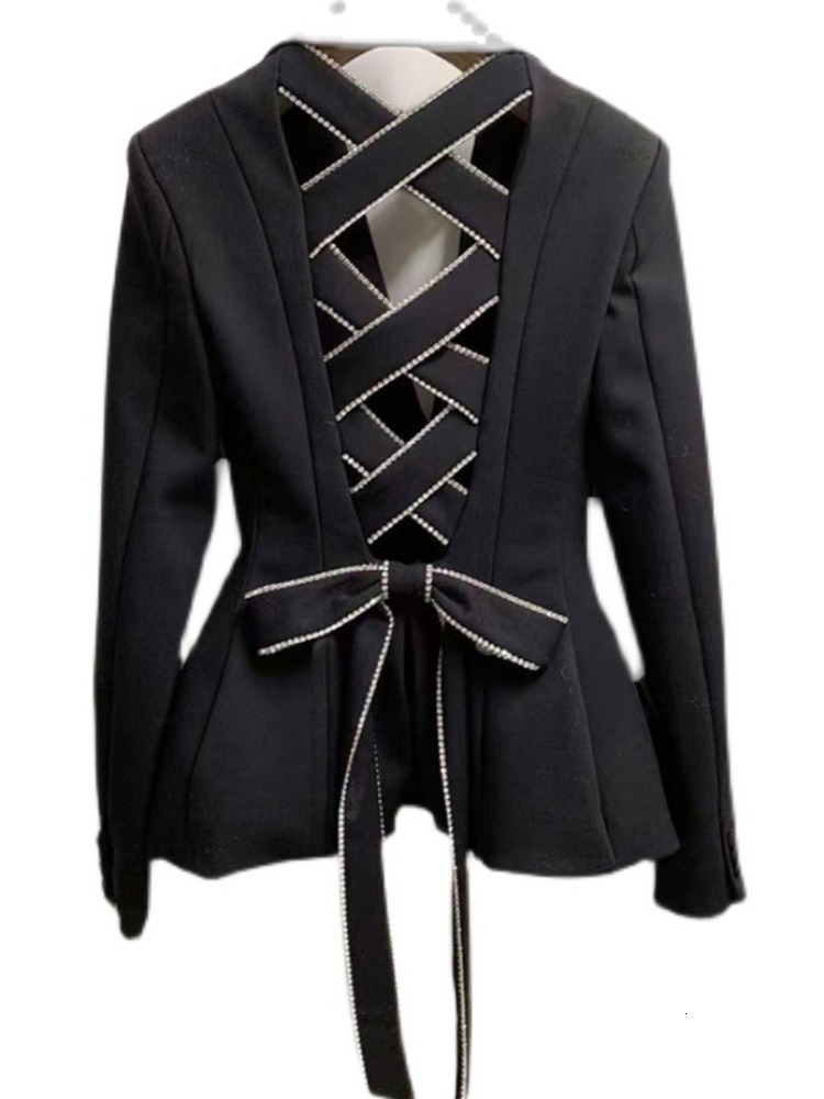 DEAT Dia Hollow Out Bow Tie Women's Blazer New Notched Single-Breasted Slim Suit Jacket Fashion Tide Autumn 2024 19D7376