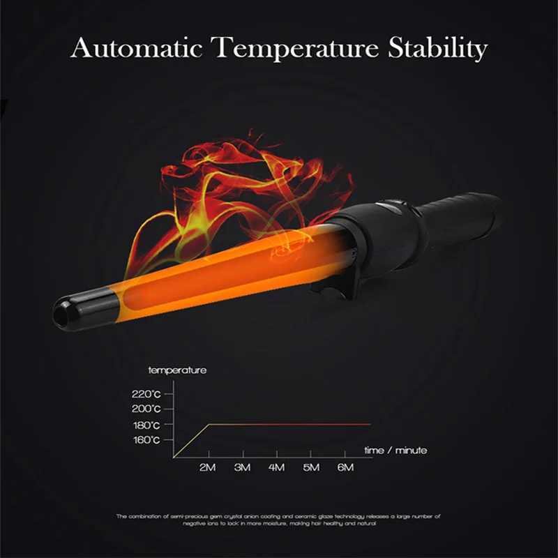 New Arrival Professional LCD Electric Curler Cone Quick Heating Curler Single Tube Ceramic Glue Cone Hairstyling Tool Z241022