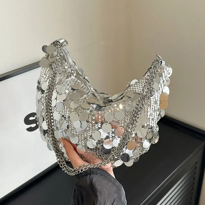 Korean chain sequin cross body bag evening clutch bag dinner party wedding wallet handbag womens armpit shoulder cross body bag 241023ww