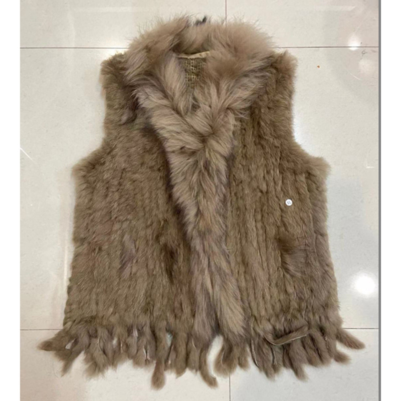 OC 407M18 Women's Coats Rabbit Fur Vest Raccoon Fur Collar True Fur Grass Winter Warm Jacket