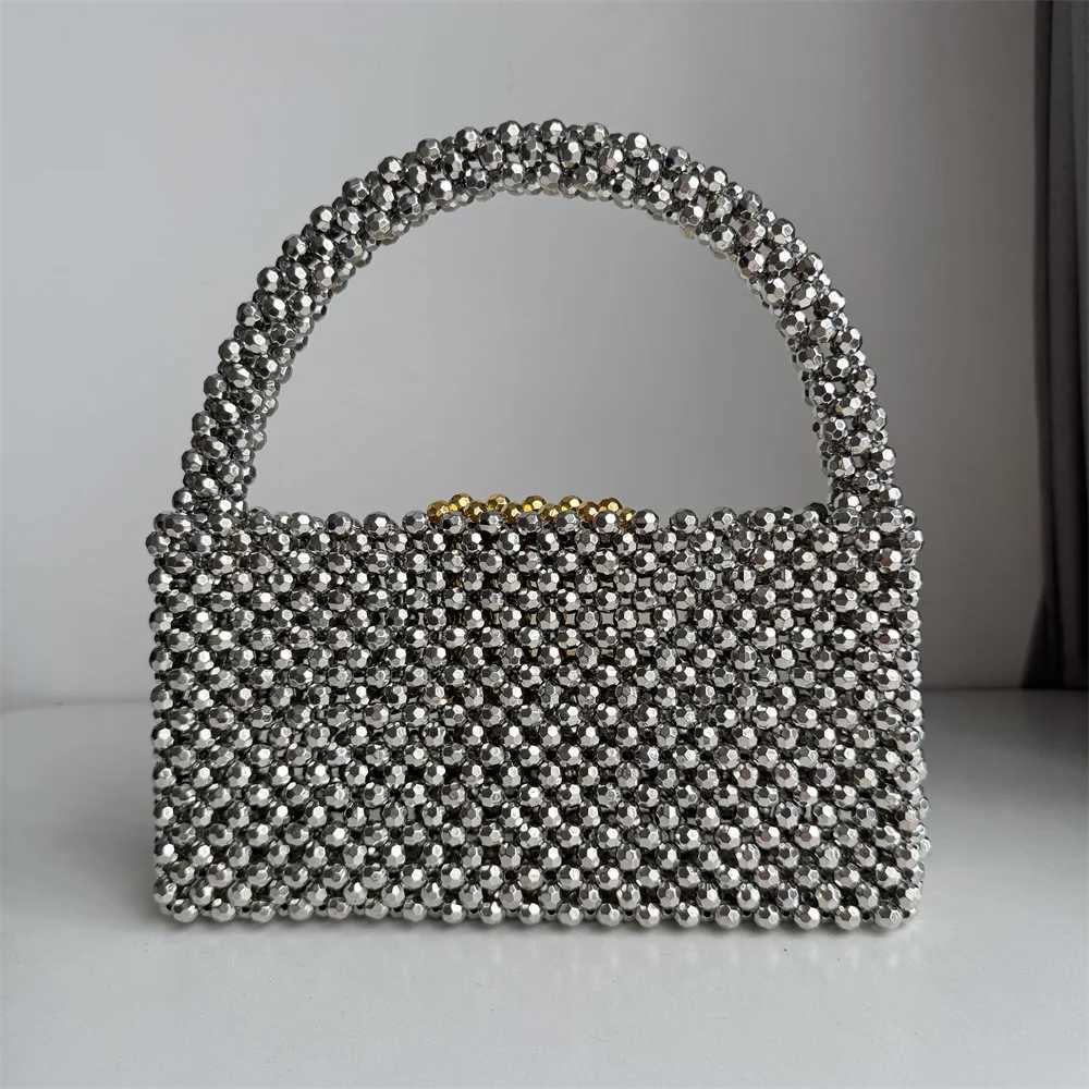 Handmade Beading Bag Ladies Silver Gold Plated Shoulder Handle Portable Handbag Flap Bucket Rocky Girl Y2k Clutches Acrylic 241023