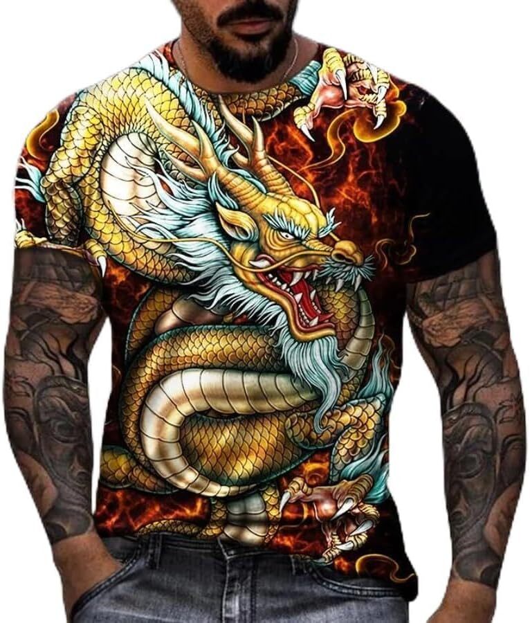 Mens T shirt Men's Fashion 3D Animal Dragon Printed T-Shirt Street Hip-hop Funny Fashion Cool T-Shirt Top tee Casual tops summer clothes nice