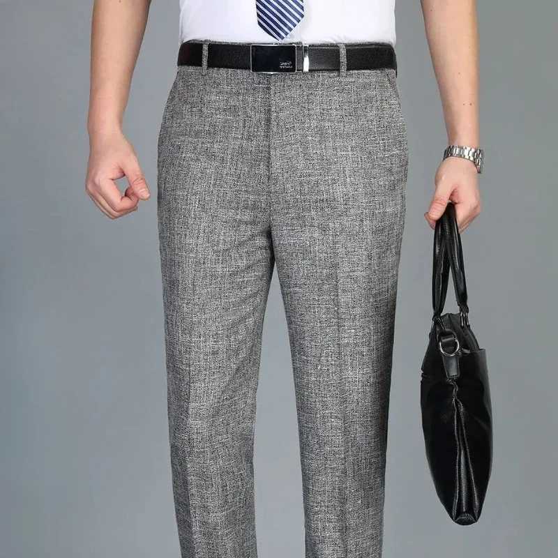 High Waist Man Suits Pants Office Baggy Trousers for Men Work Tailoring Formal Quality Fabric Designer Clothes Thin Casual WearX241023