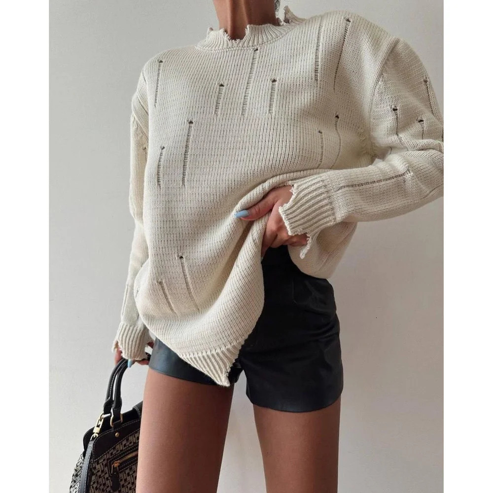 selling womens top torn sweater Y2K floral casual long sleeved knitted O-neck jumper retro floral couple clothing 241022
