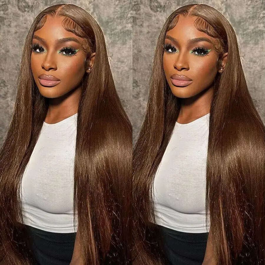 Chocolate Brown Straight Frontal 13x4 Front Human 200 Density Full Lace Wigs Baby Hair For Chic Women