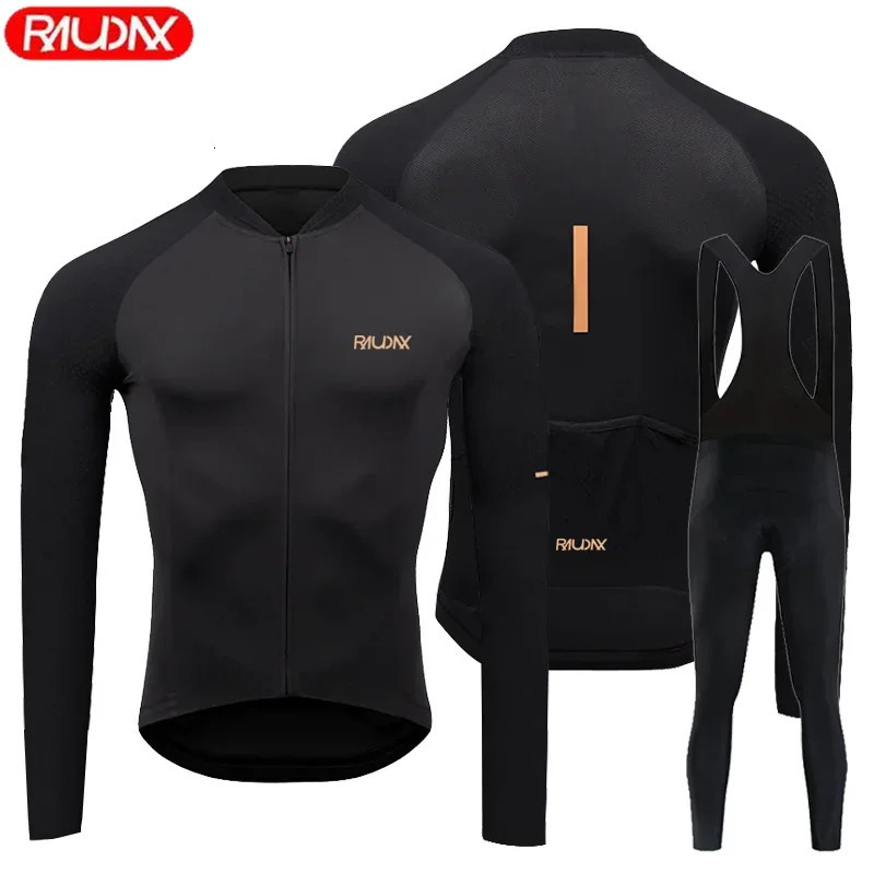 2025 Raudax Mens Summer Long Sleeve Cycling Jersey Set Breathable MTB Maillot Ropa Ciclismo Spring and Autumn Clothing 241023
