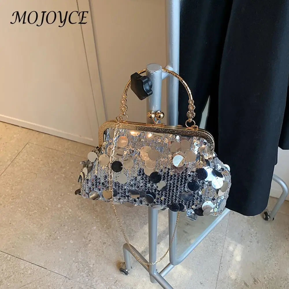 Sparkling clutch bag fashionable evening bag chain strap shiny shoulder bag large capacity top handle wallet for wedding parties 241023