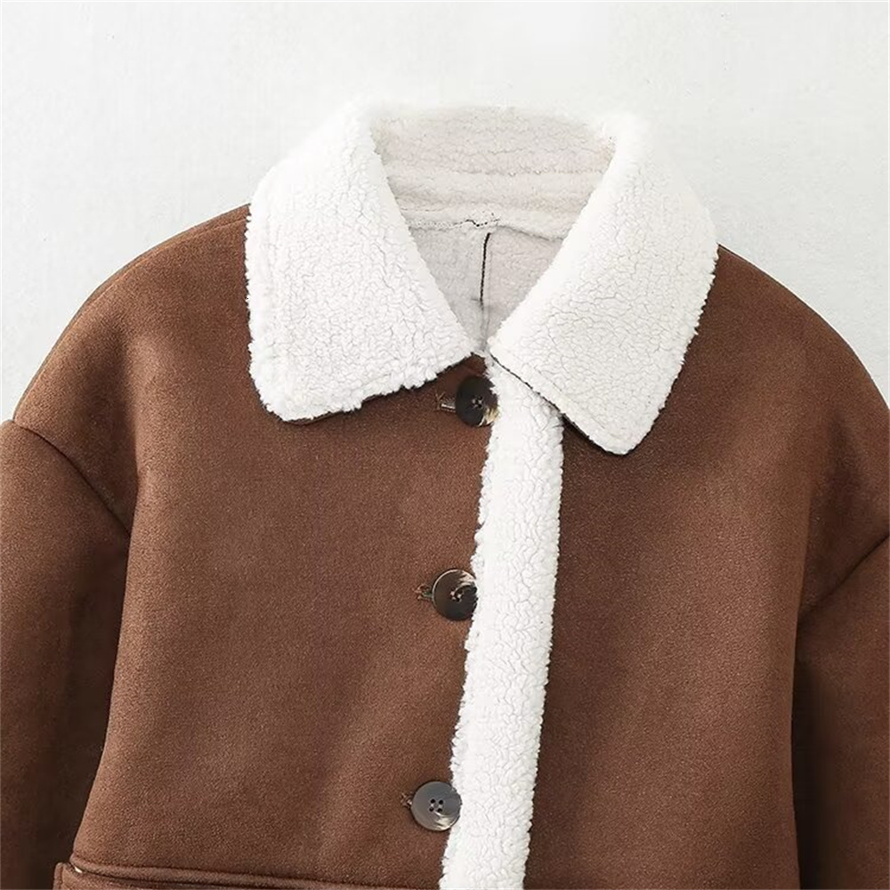 TRAF 2024 Autumn New Product Women's Fur One Piece Fleece Patch Bag With Suede Texture Double Sided Jacket Coat