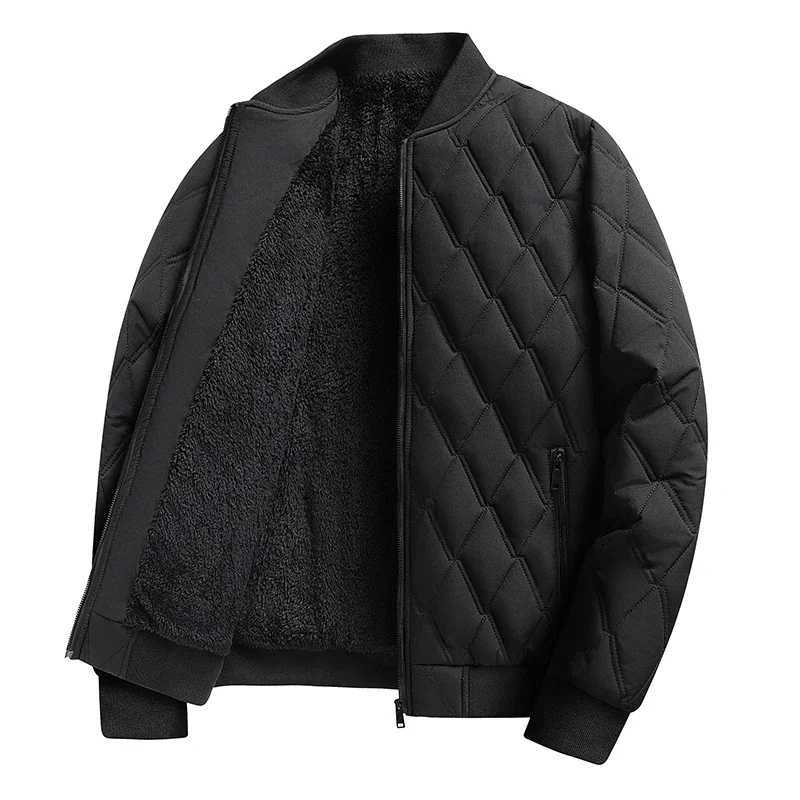 Winter mens Flce bomber jacket fashionable baseball collar thick cotton padded jacket mens retro slim fit windproof jacket X241023