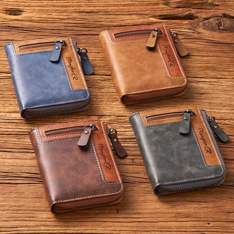 mens wallet zipper short leather mens wallet multifunctional pocket double folding wallet fashionable bank card holder Z250411