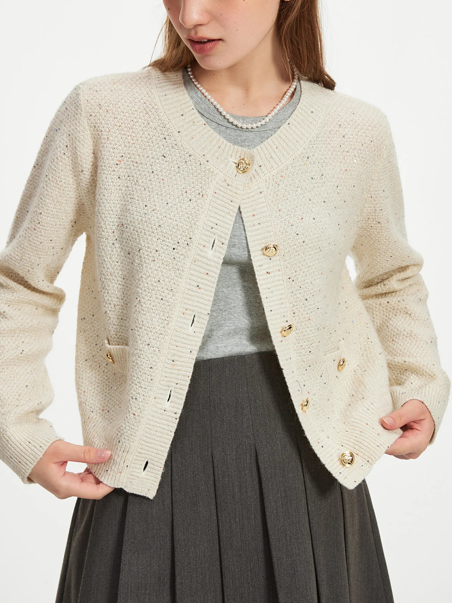 FSLE round neck knitted cardigan womens jacket autumn fully matched casual jacket top 24FS13092 241022