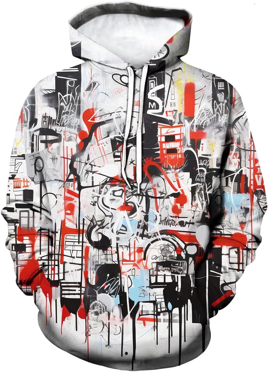 Hoodie for Mens Womens Mens Novelty 3D Printing Graffiti Markers Hooded Sweatshirts Growing Up Hip Hop Hoodie Hoodies, Grey Graphic Trendy Warmth