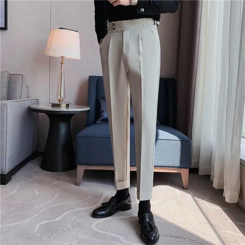British Style Dress Pants High Waist Mens Spring Fashion Slim Casual Trousers Blue Black Business Formal Suit Pants Men ClothingX241023