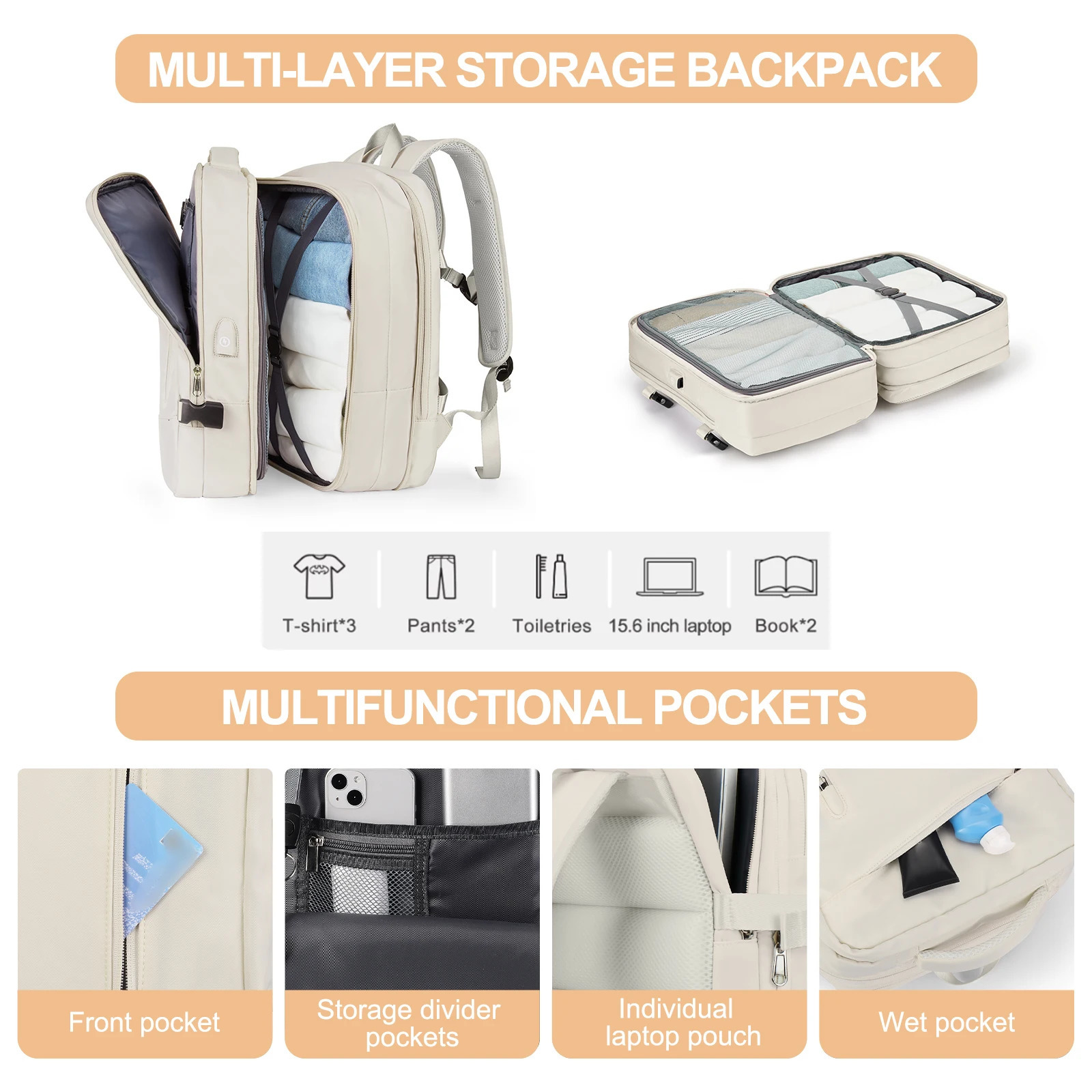Large travel backpacks extended carry on backpacks approved travel essentials flight backpacks luggage work notebook bags suitable for women 241023