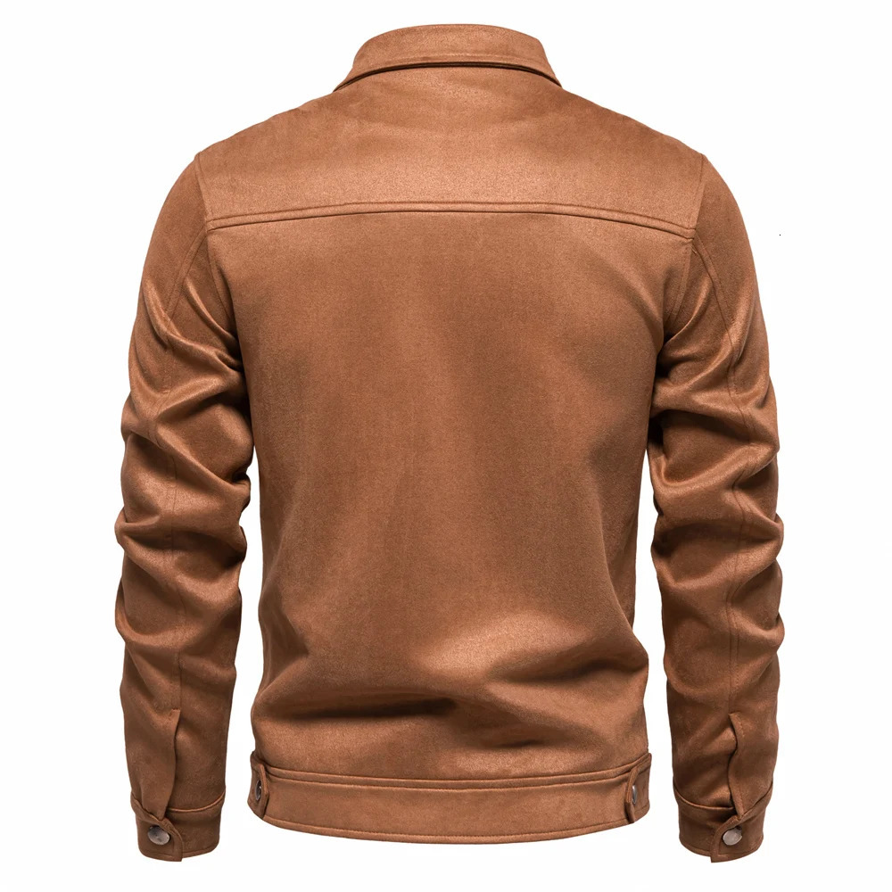 AIOPESON Mens Brown Suede Collar Jacket Casual Business Artificial Leather Truck Jacket Mens Coat 241023