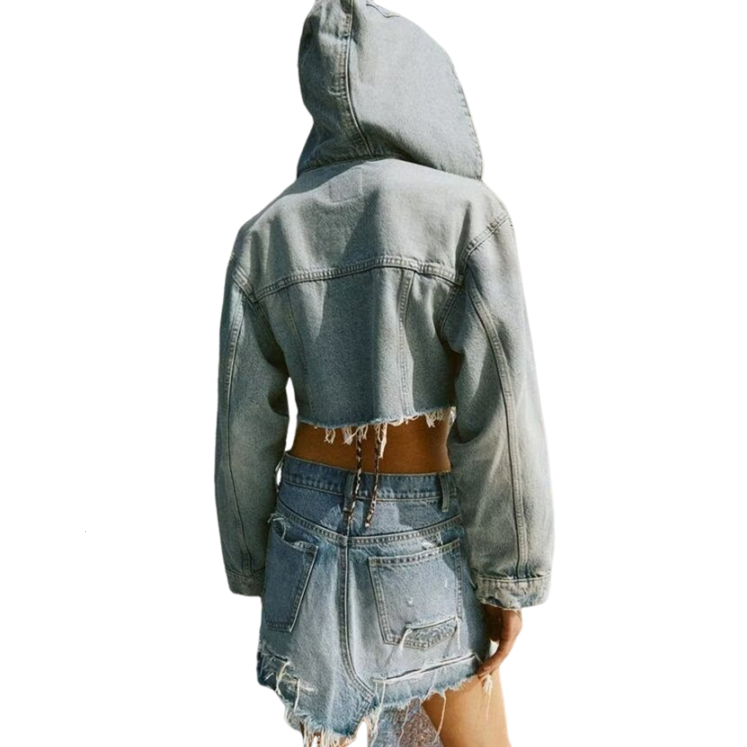 Women's Hooded Single Breasted Short Denim Jacket, Versatile Top, Long Sleeved, Casual Fashion, New