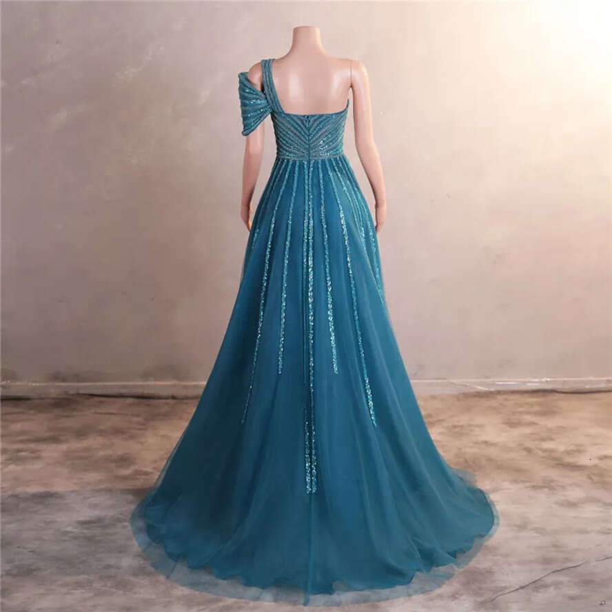 Sequins Evening Side Split Prom Dress One Shoulder Spaghetti Backless Gowns