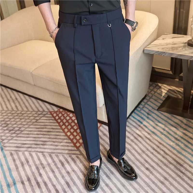 Dress Pants For Men Fashion Belt Design Stretch Waist Big Size Suit Pants Ele Casual Mens Formal Trousers High Quality SaleX241023