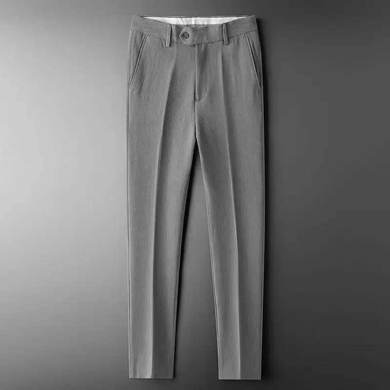 Slim Fit 9 Cropped Male Suit Trousers White Mens Summer Pants Tressed Luxury Spandex High Quality Up Stylish Formal 2024 SlacksX241023