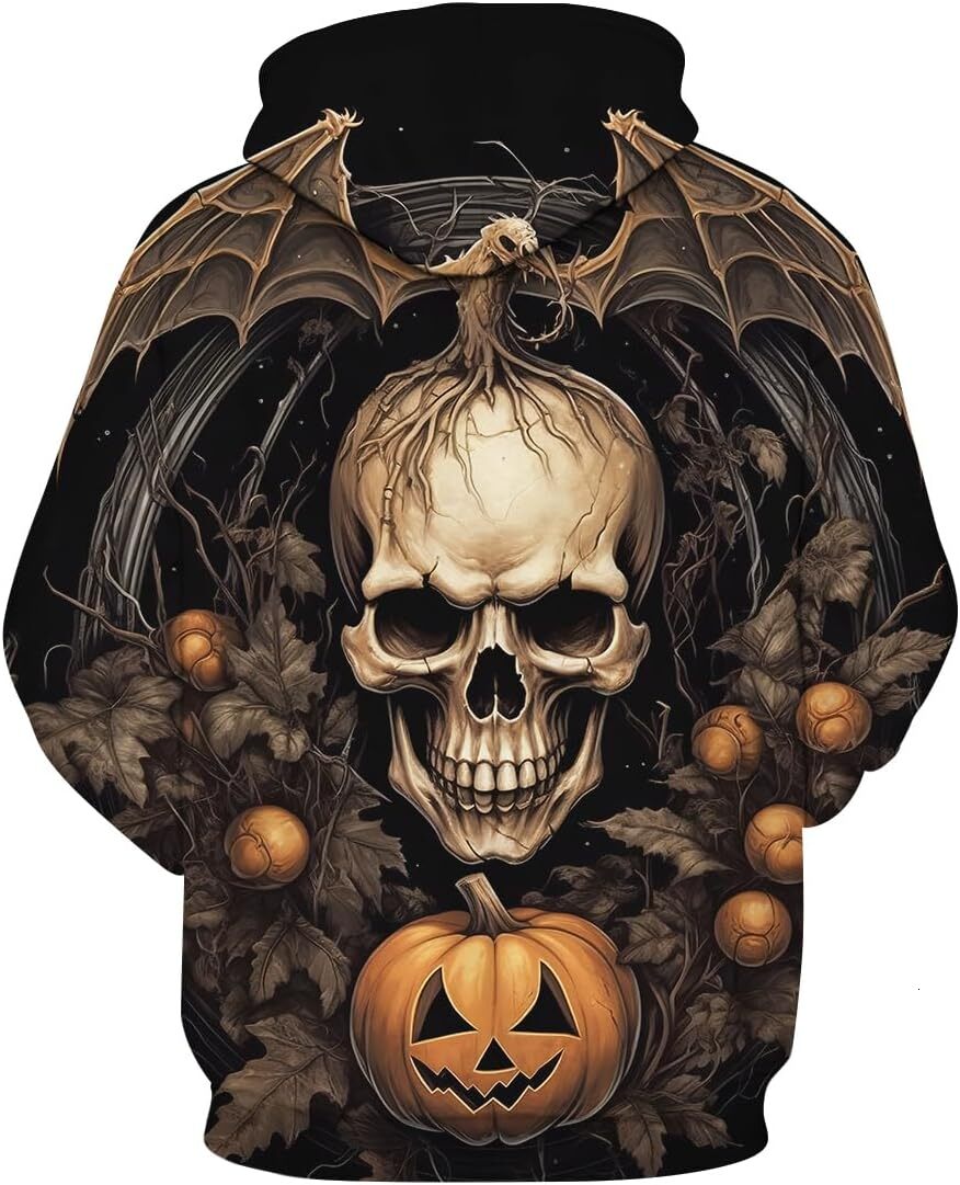 Hoodie for Mens Womens Men Halloween Skull Hoodie Psychedelic 3D Printing Skeleton Pumpkin Hooded Sweatshirts Pullover Graphic Hoodies sweatshirt Warm