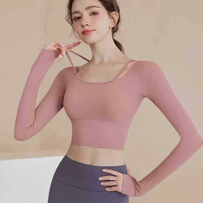 Womens sexy back sweatshirt cut top sports yoga long sleeved Pilates sweatshirt training gym topXJ250410