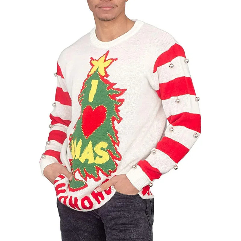 Women Men Bell Fashion Christmas Loose Sweaters Xmas Tree Print Long Sleeve Round Neck Knitted Warm Casual Tops 241021