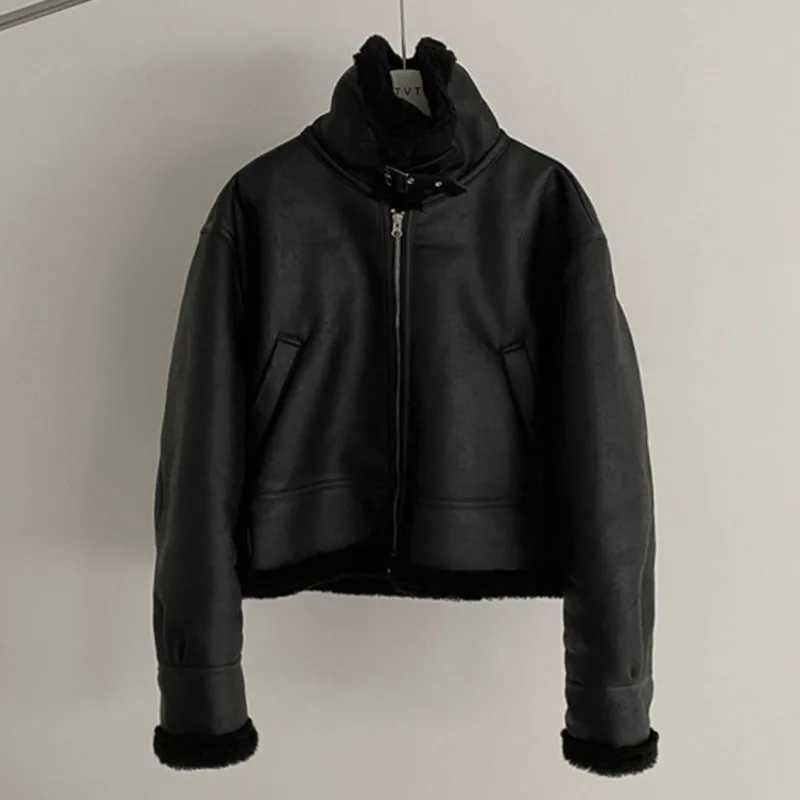 IEFB Mens Leather Cotton Coat Winter Korean Loose Sheepskin Suede Motorcycle Pu Paddle Jacket Trend Mens 2023 New Style 9C3184 X241023