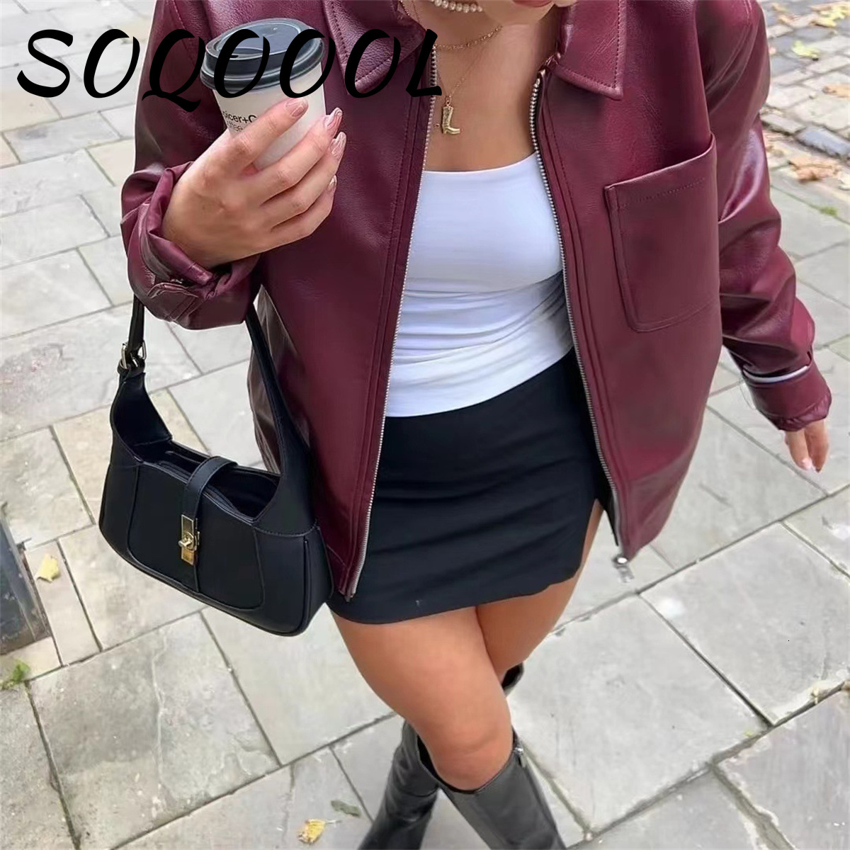Autumn Women Fashion New Imitation Leather Jacket Solid Red Loose Short Jackets Woman With Zipper Moto Biker Female Coat