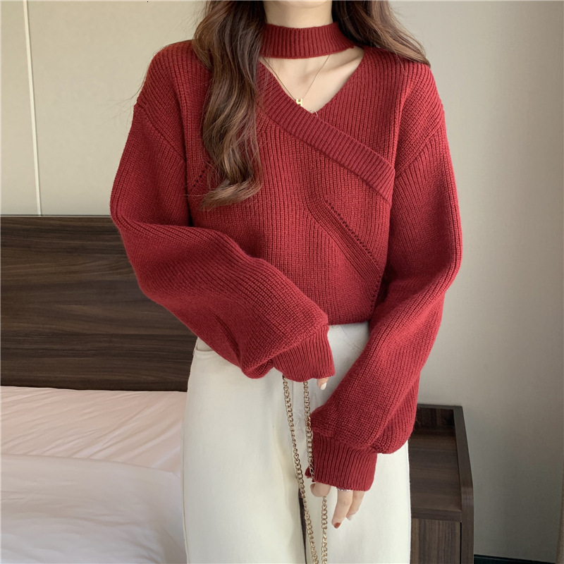 Ddmytoys Red Neck For Autumn Winter Women Clothing New Design A Sense Of Caution Knitted Sweater With Bottom Layer And Korean Version Top F1023#38