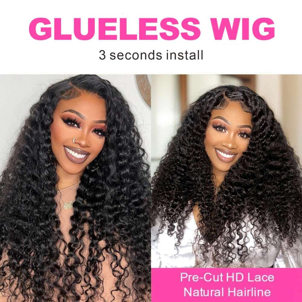 Wave Deep Glueless Wig x Ready to Wear Lace Closure Pre Plucked Curly Brazilian Hair Transparent Human Wigs For Women s