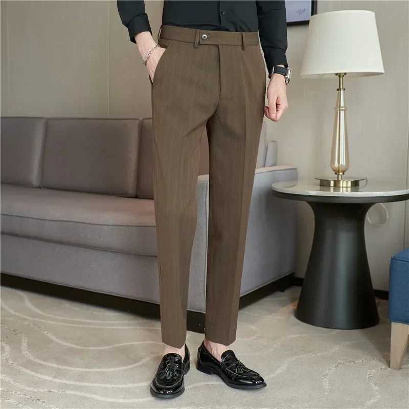 Men Stripe Suit Pants 2024 Autumn New British Style Color-woven Textured Trousers Slim Fit Dress Pants Solid Casual Men ClothingX241023