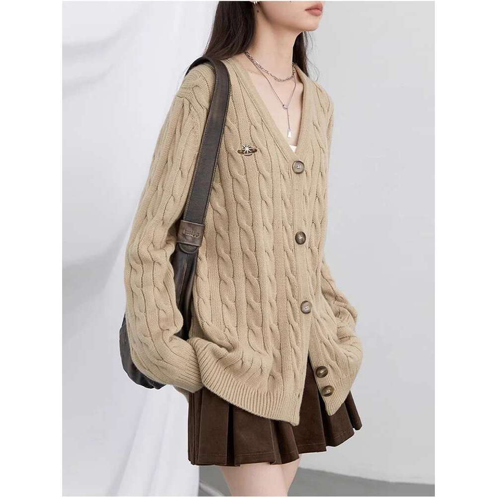 CHIC VEN Women Cardigan Single Breasted Loose New Vintage V-Neck Embroidered Knitted Jumpers Female Twisted Sweater Autumn